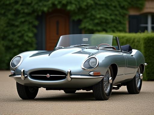 Side profile of a stunning silver 1962 Jaguar E-Type